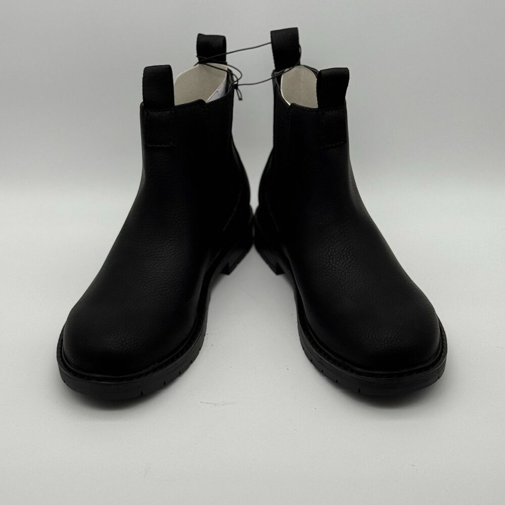 Black Chelsea Ankle Boots Pull-On Round Toe Pull Tab Size 8 W